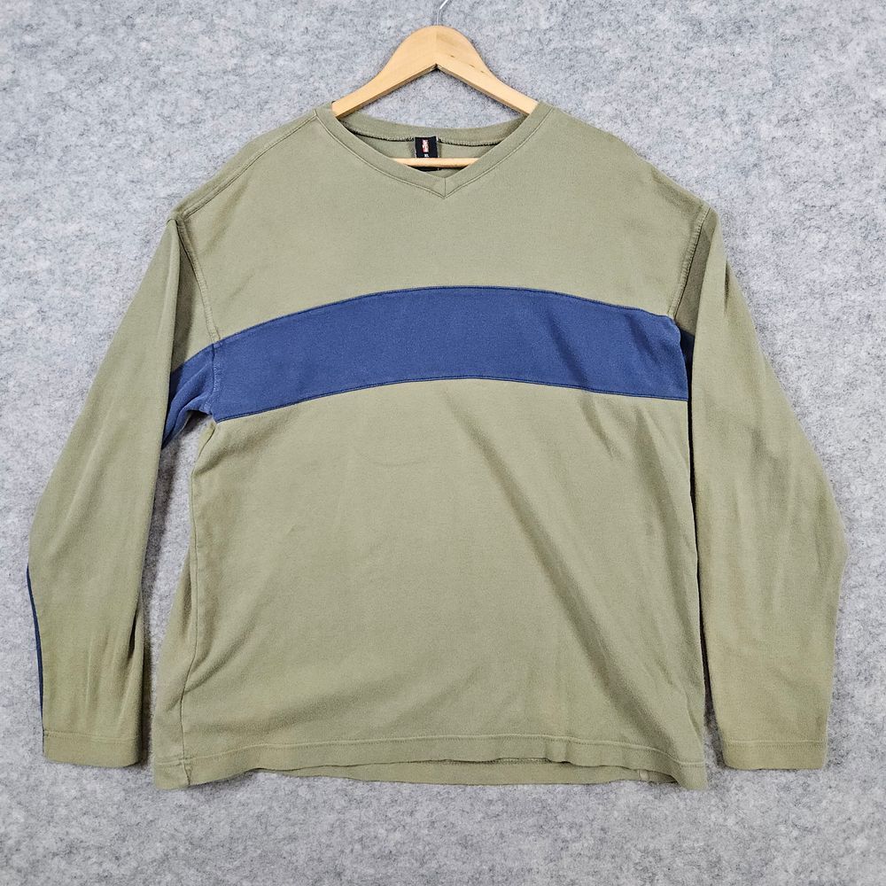 Levi's Men's Long Sleeve Pullover Shirt Size XL 100% Cotton Green & Blue SPOTS
